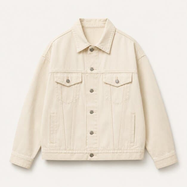 Cream denim jacket product image.